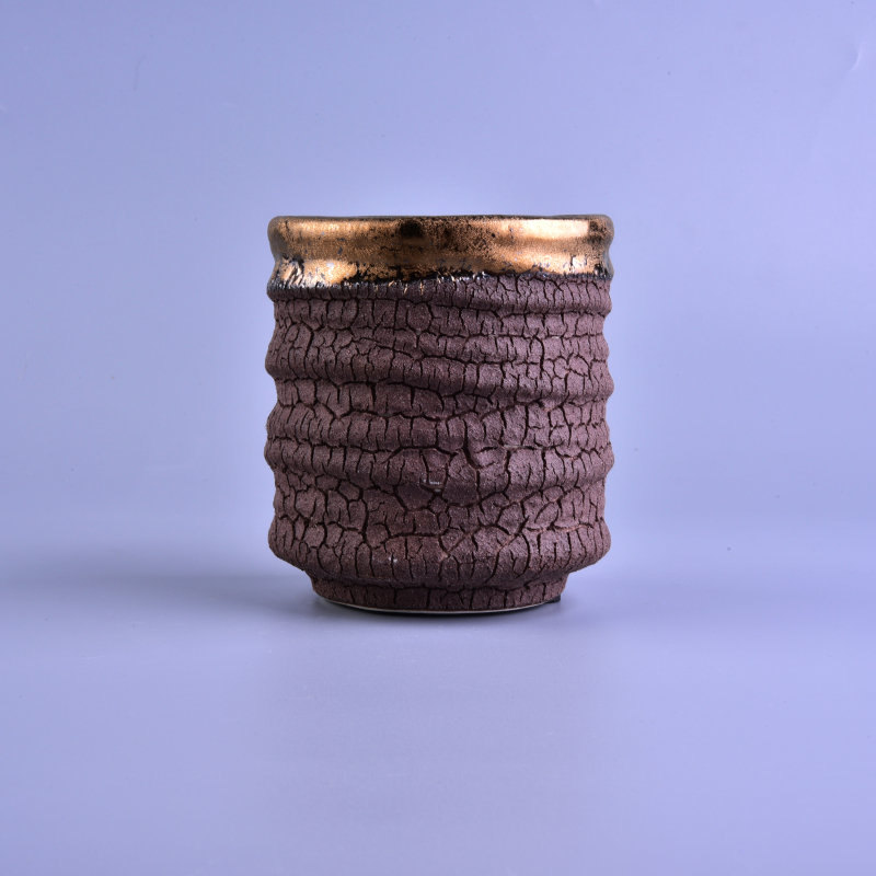 12 once Crack smaltatura ceramica vaso di candela con bordo oro