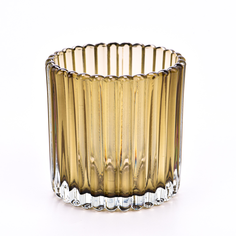 12oz amber glass candle holder stripe glass vessels supplier