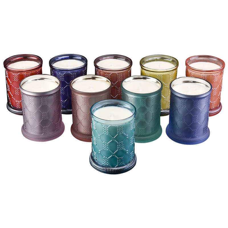 12oz cylinder glass candle containers grid rope pattern design