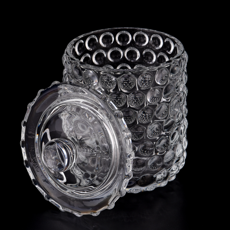12盎司珍珠图案透明的玻璃蜡烛容器和盖
