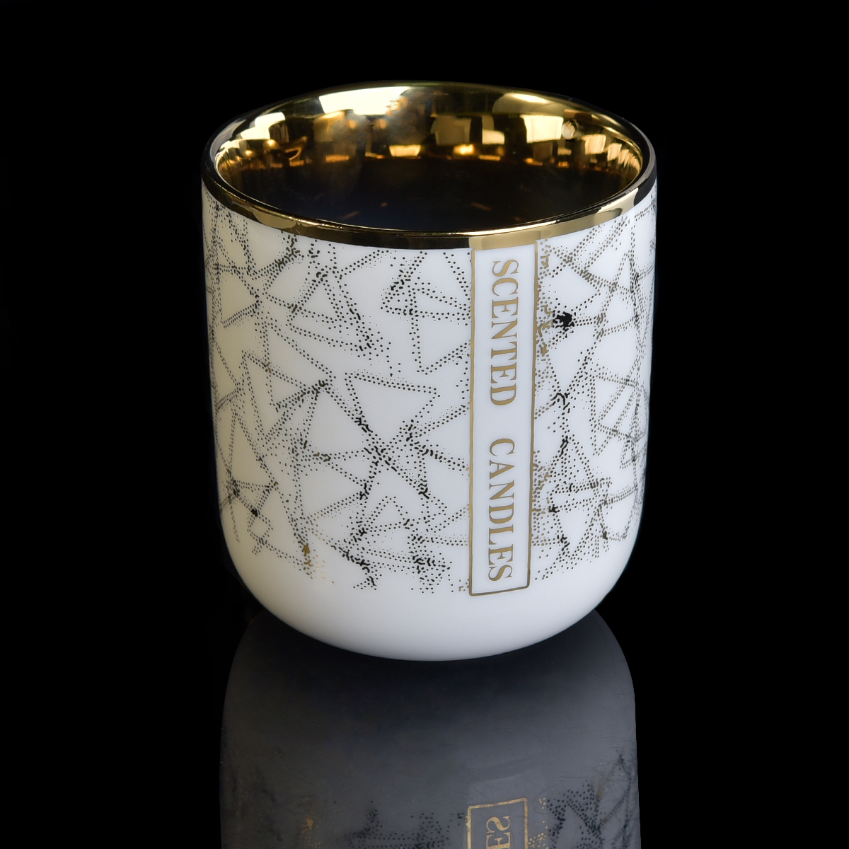 Vela de cerámica blanca de 12 onzas de oro electrochapado en el interior