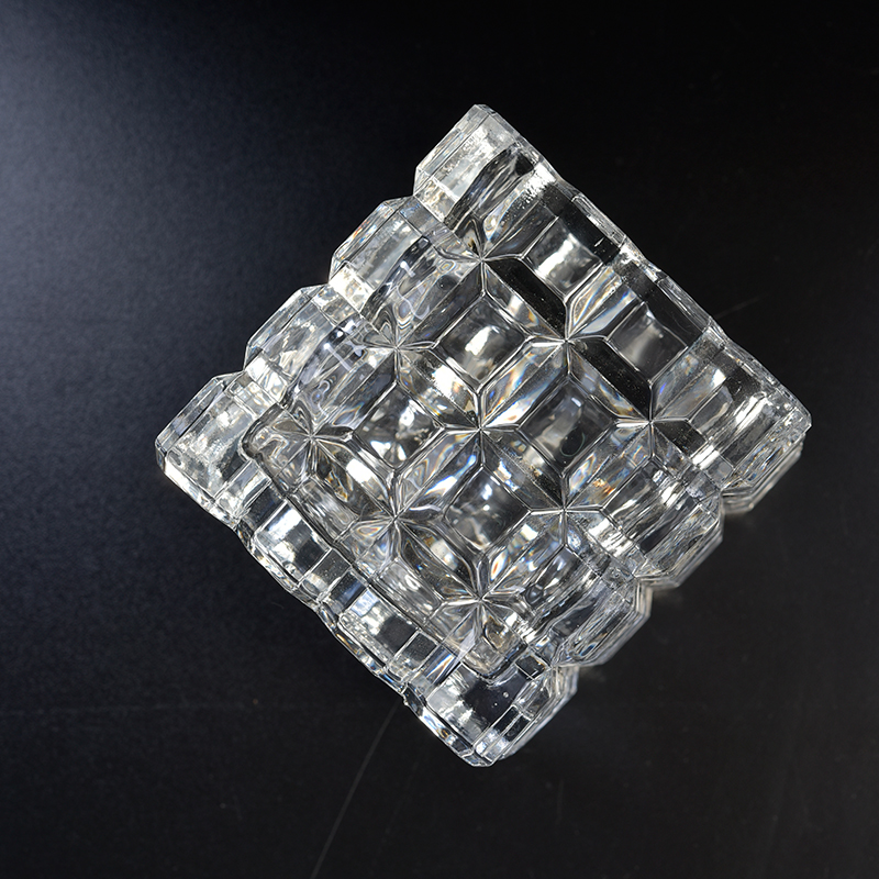 13oz钻石切割透明方形玻璃蜡烛罐批发