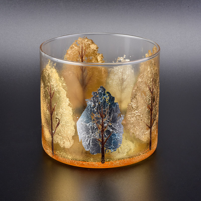 Bougeoirs en verre de 13 oz avec motif de feuilles mortes