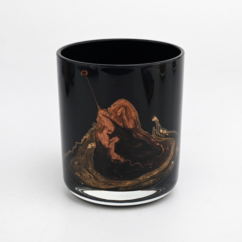 Proveedor de vasijas de vela de vidrio de patrón negro de fondo redondo de 13 oz