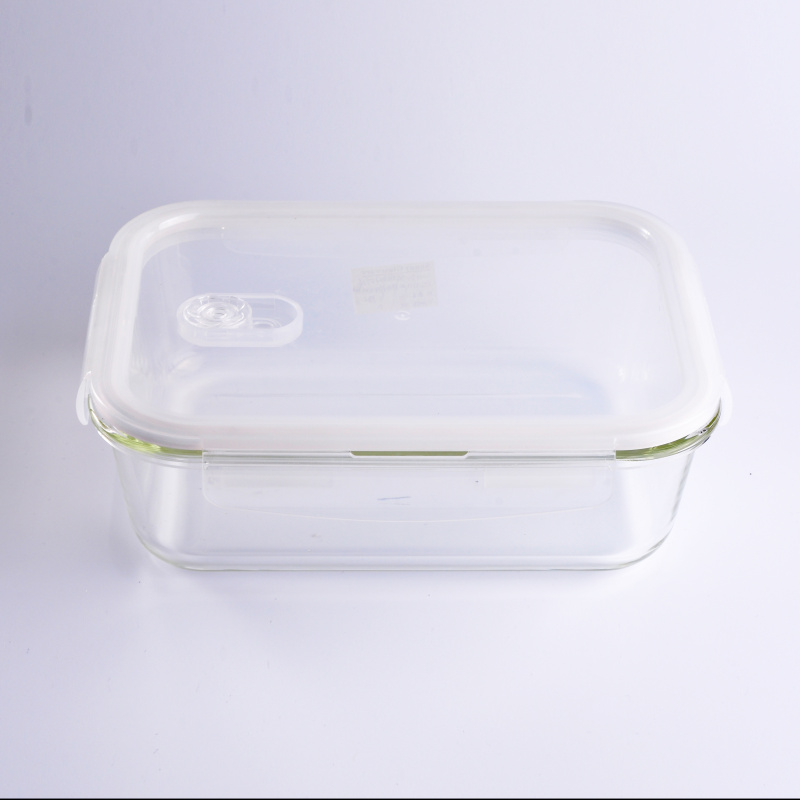 1453ml retangular cozinha comida recipiente de vidro com tampa plástica branca