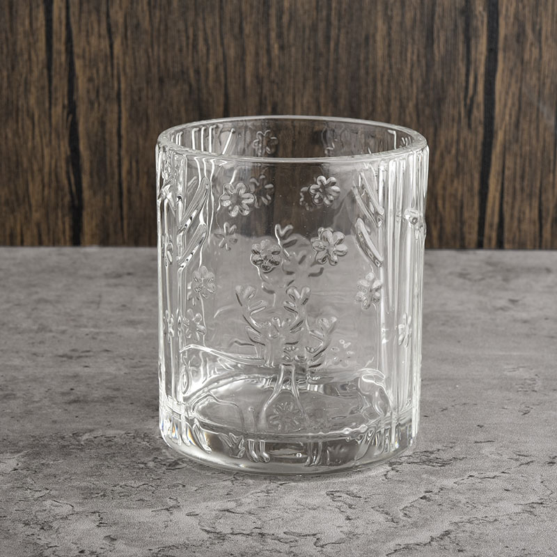 Frasco de cilindro de vidrio transparente de 14 oz con diseño de asta al por mayor