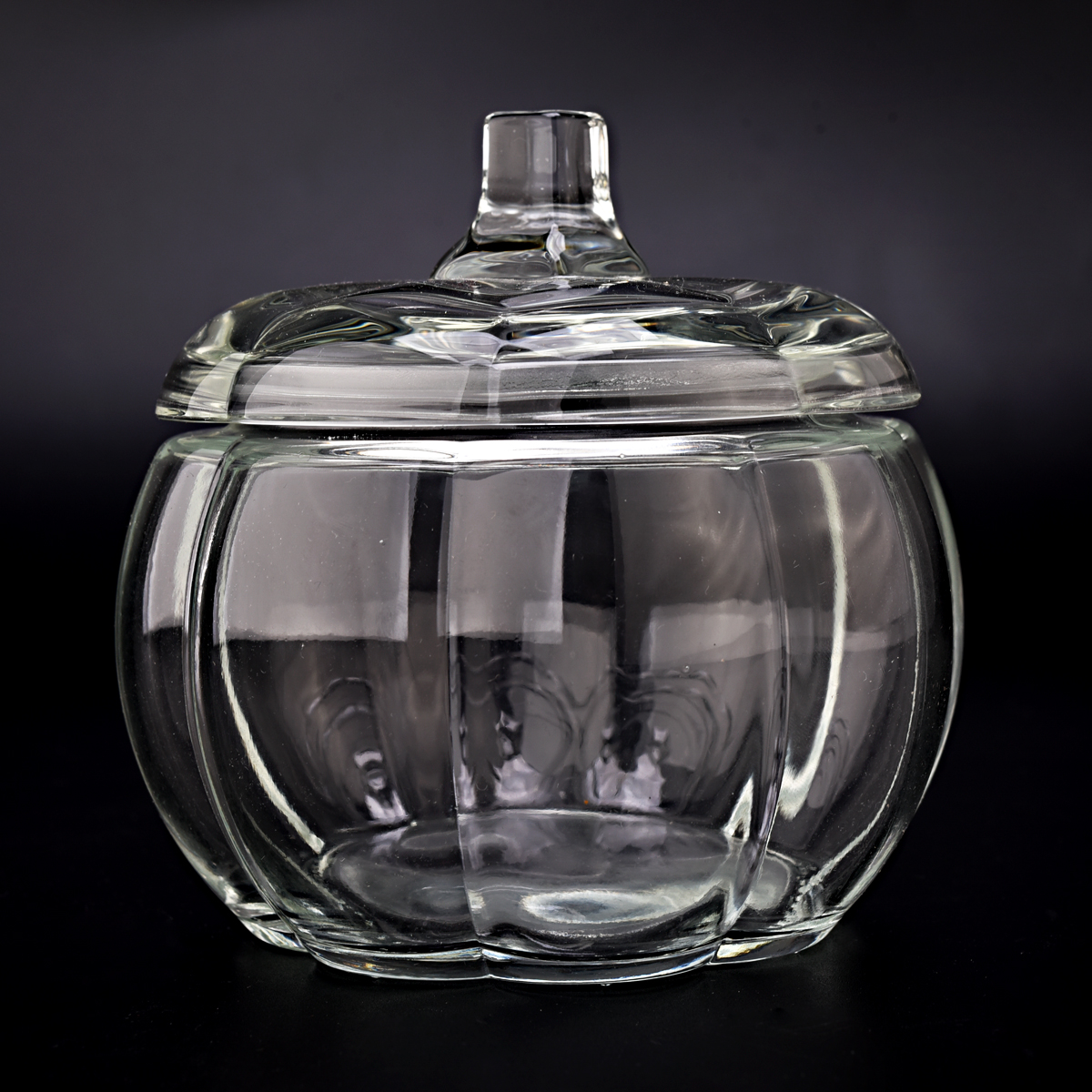 14盎司透明的南瓜形玻璃蜡烛罐和盖子供应商