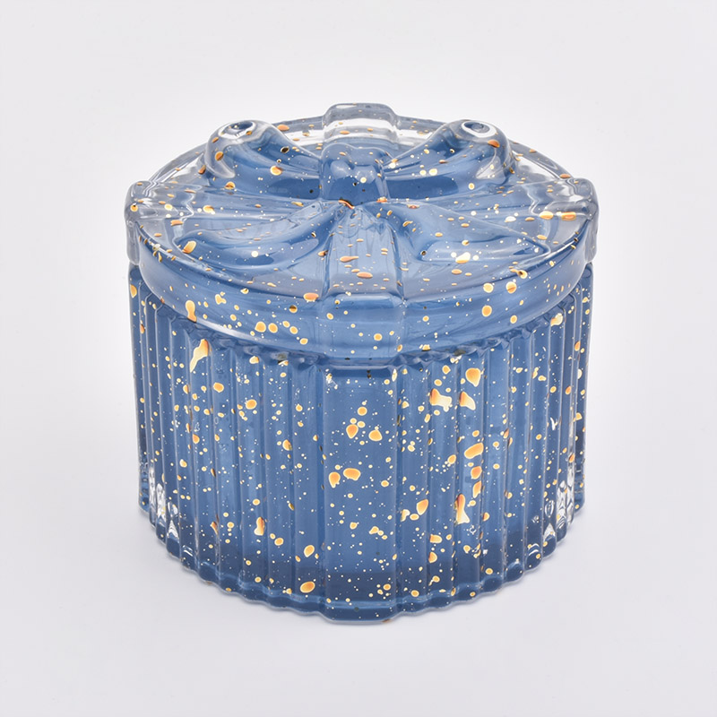 150毫升缸蓝色和金色玻璃蜡烛罐带盖