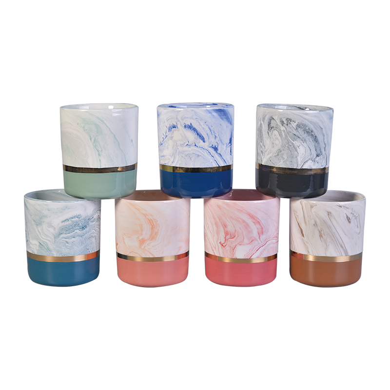 Frascos de cilindro de cerámica de mármol 15oz para velas perfumadas.