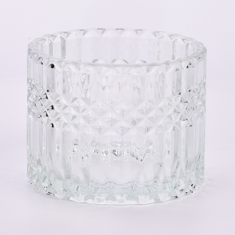 16oz clear glass candle jar empty diamond engraving glass vessels wholesale