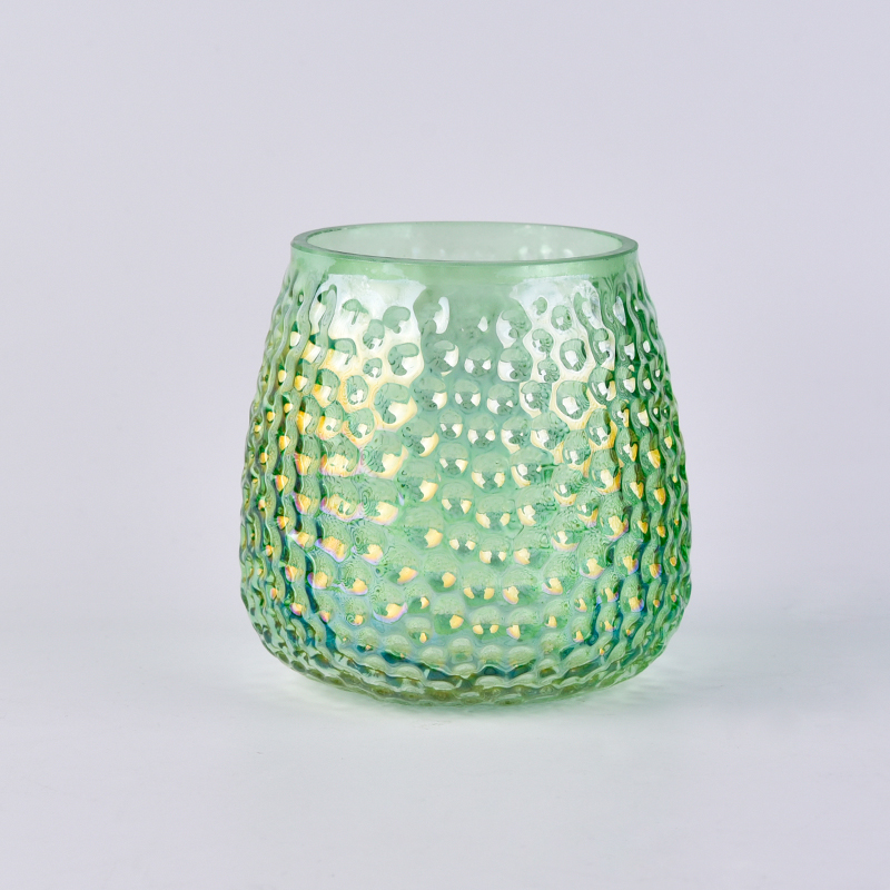 17oz grünes Ionenüberzugkerzenglas mit eingeprägtem Punktmuster