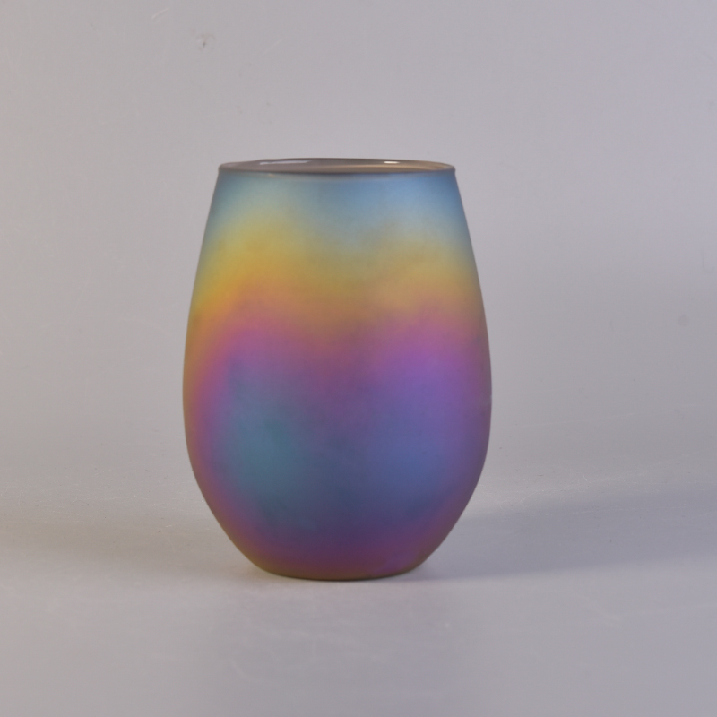 18 oz Gradiente arco-íris fosco Castiçal de vidro oval