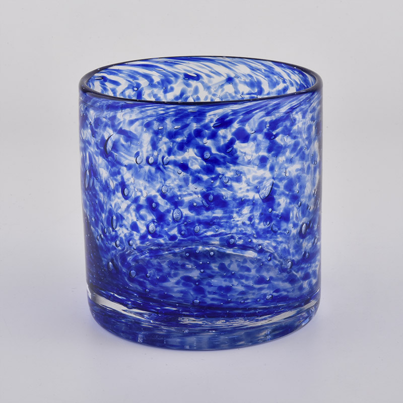 18oz Wohnkultur Luxus Aufkleber benutzerdefinierte Kerze Glas mit blauen Punkt