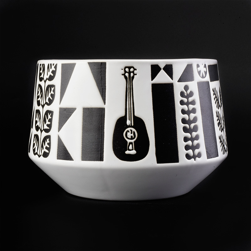 1L陶瓷黑色吉他装饰蜡烛罐