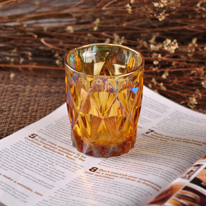 Cylinder Amber Iron Plating Glass Candle Holder