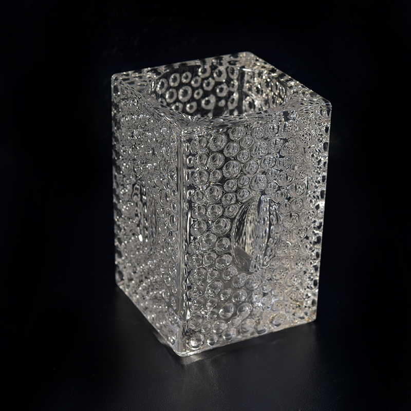 人気のある正方形のエンボス型ガラスキャンドルホルダー2018