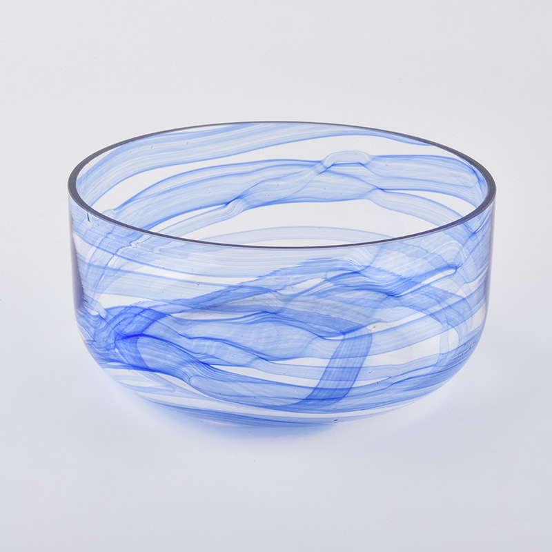 Bocaux en verre faits à la main de 21 oz avec ligne bleue fondue