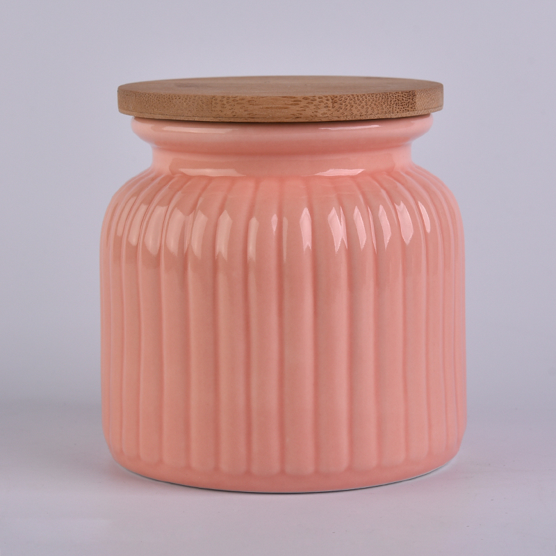 22oz wax filling glossy glazed ceramic candle jars with wood lid