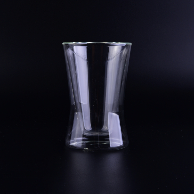Taza de café de vidrio de doble pared de 230 ml con forma única de fondo