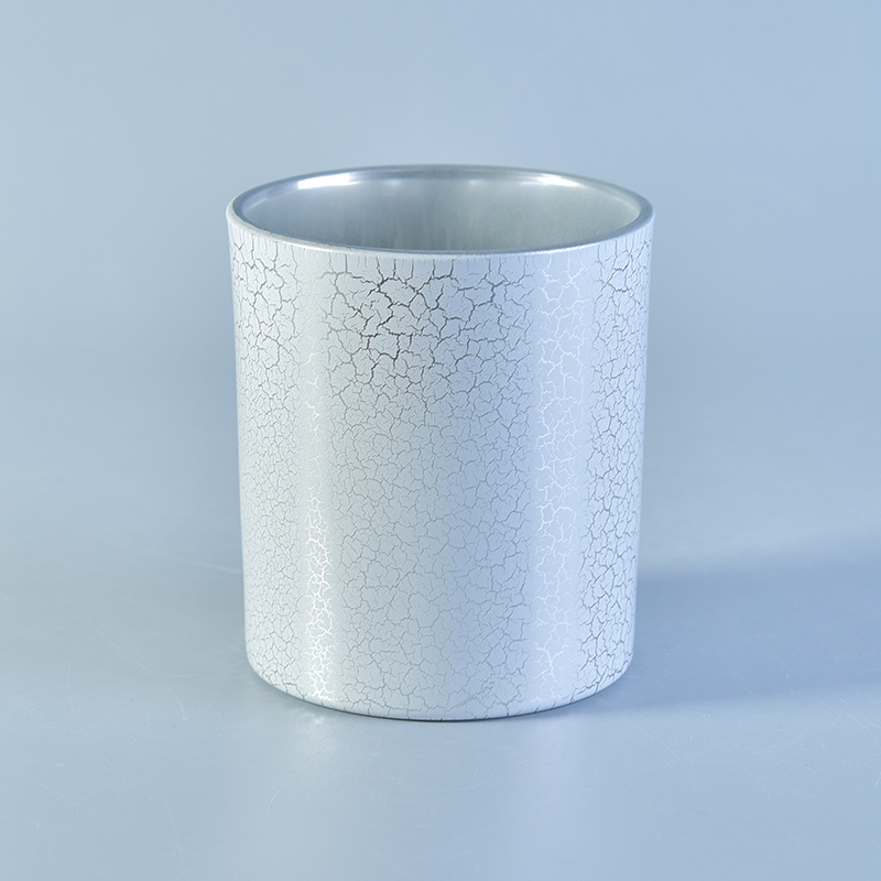 Candelero de cristal del cilindro de la grieta del hielo blanco 300ml