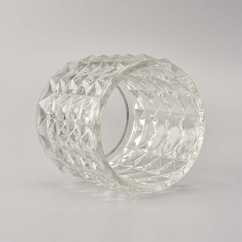 Frasco de vela de cristal de cilindro transparente de 350 ml en relieve