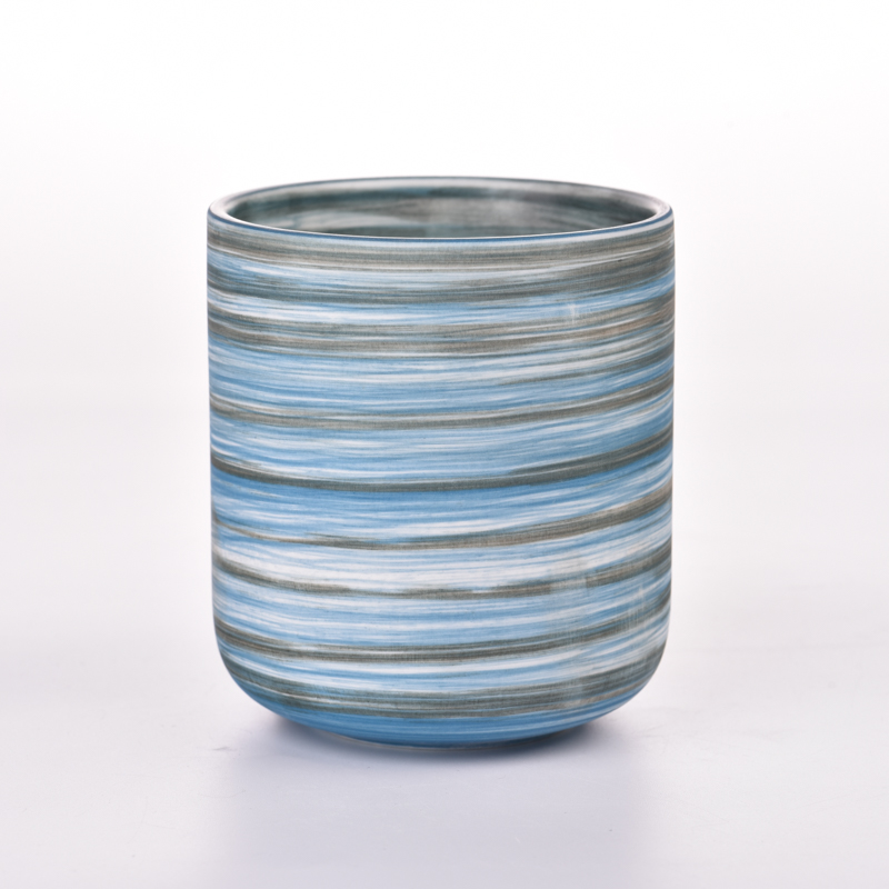400ml color stripe ceramic candle vessels supplier