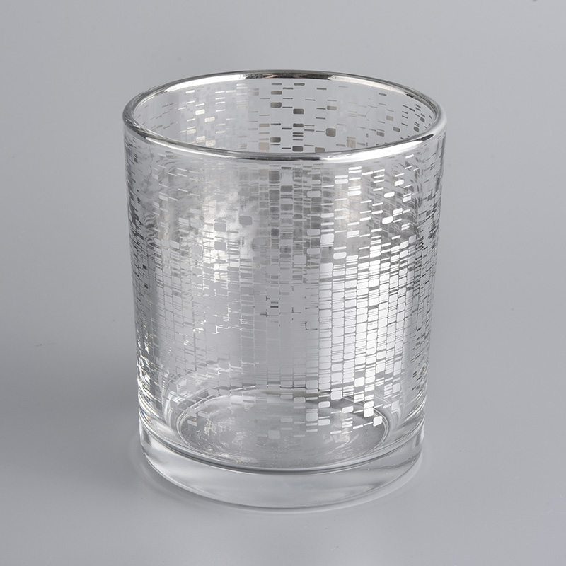 400ml银色图案玻璃蜡烛罐
