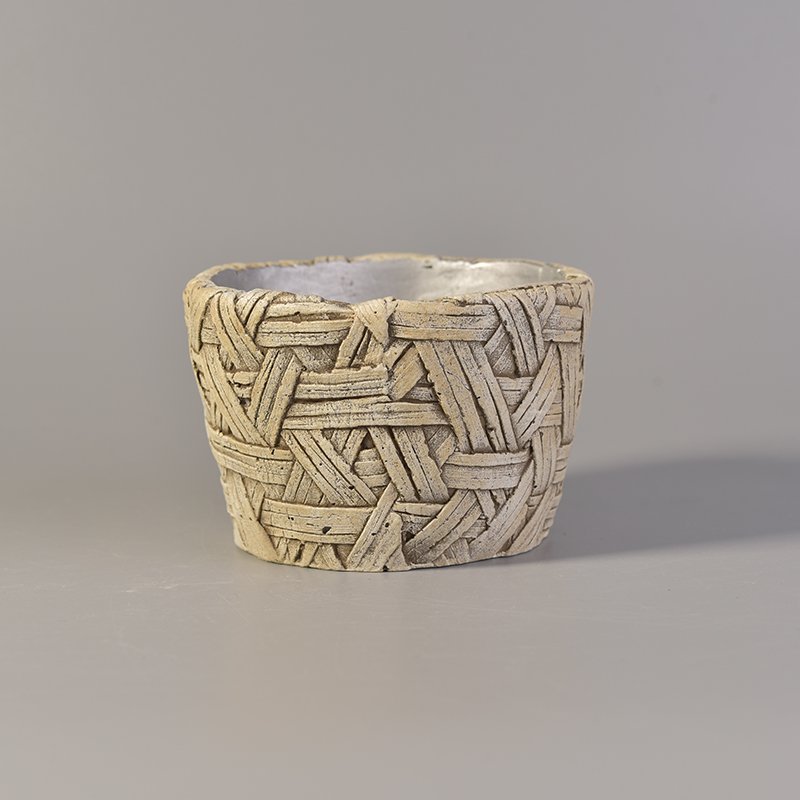 404ML Archaistic Retro bambu tecelagem texturizados portadores de vela de cimento para cera