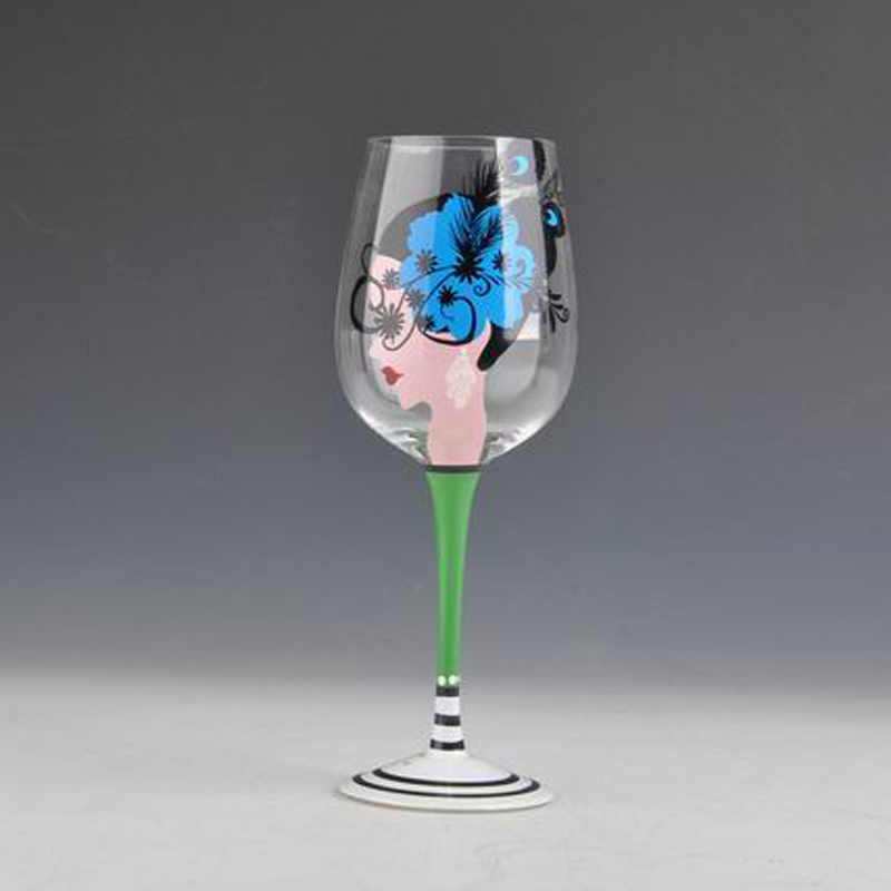 409ml human figure hand painted wine glass cup with high stem