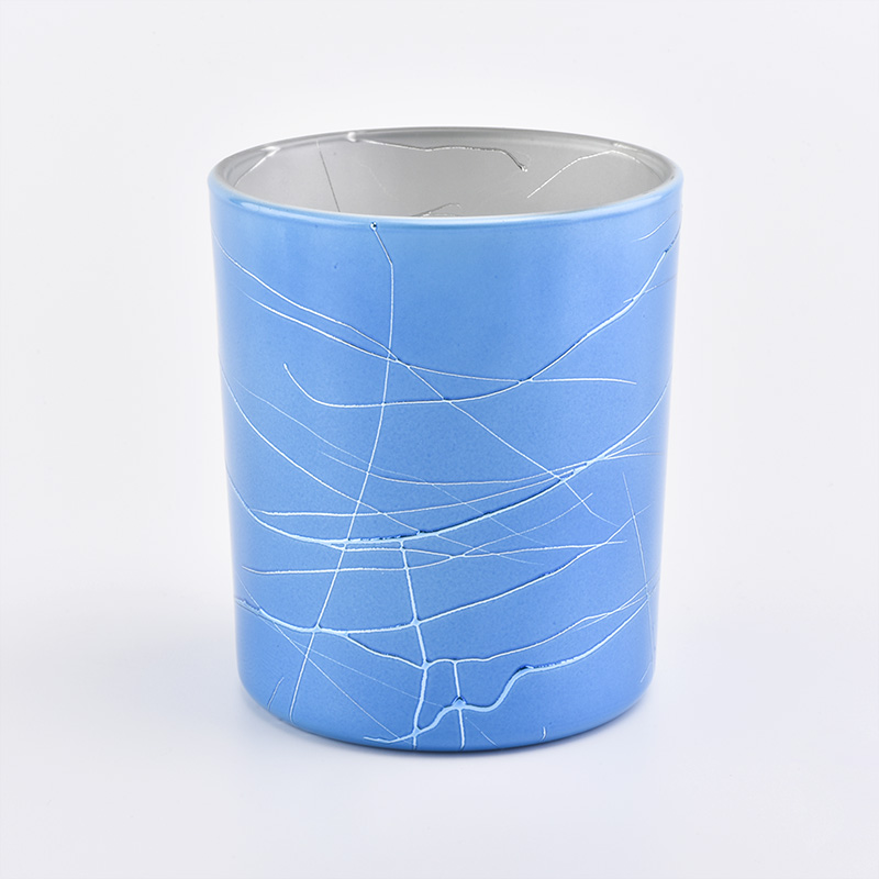 Os castiçais de vidro 410ML que chapeiam a venda por atacado azul dos frascos da vela