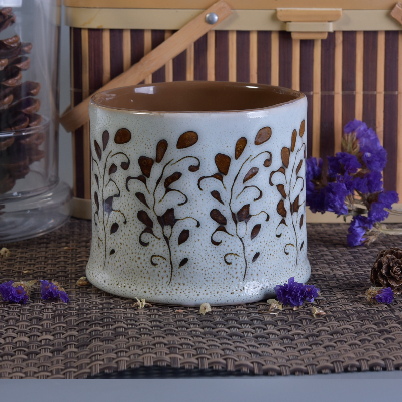 478ml vasos de cerámica de vela con diseño de flores de pintura a mano