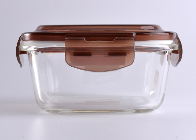 Contenitore di vetro per alimenti rettangolo da 487 ml con coperchio soffiato