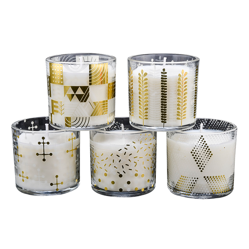 4 once 120ml contenitori di candela in vetro decorazione della decalcomania dorata