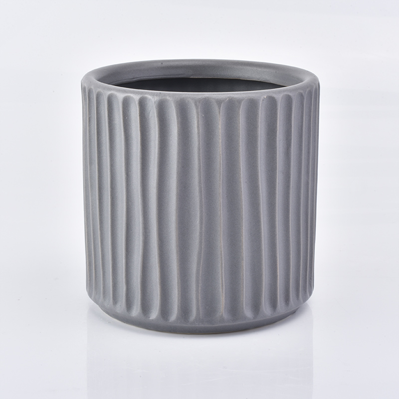 580ml Porta candele in ceramica grigio opaco a righe verticali per decorazione
