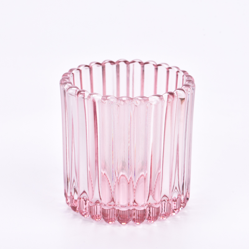 5オンスの光沢のあるガラスろうそくの瓶は、ガラス容器を溝付き