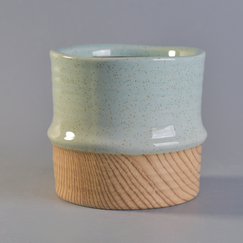 Portacandele in ceramica con fondo in legno verde smalto verde 650ml