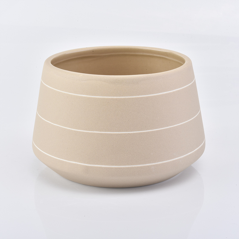 680ml yellow ceramic candle container with white lines