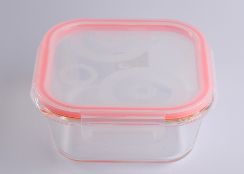695ml cristal tapa cuadrada alimentos envase horno recipiente de vidrio
