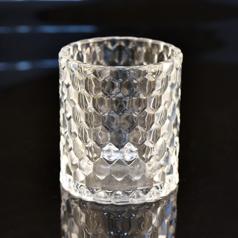 6oz圆筒蜡烛罐与蜂窝设计玻璃罐批发商