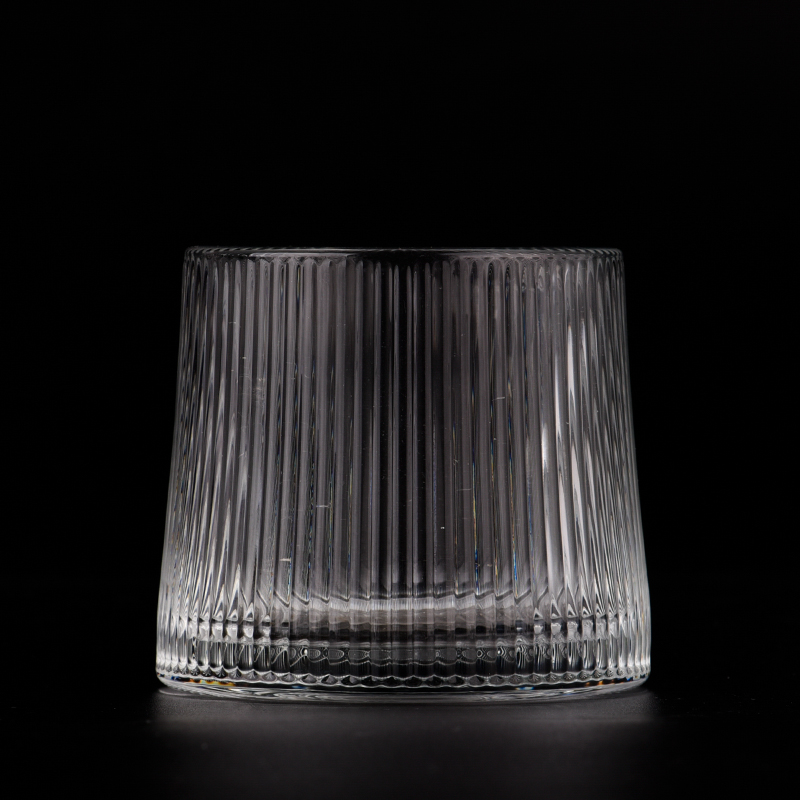 Bougeoir en verre vide de 6 oz Jars en verre transparent à rayures verticales