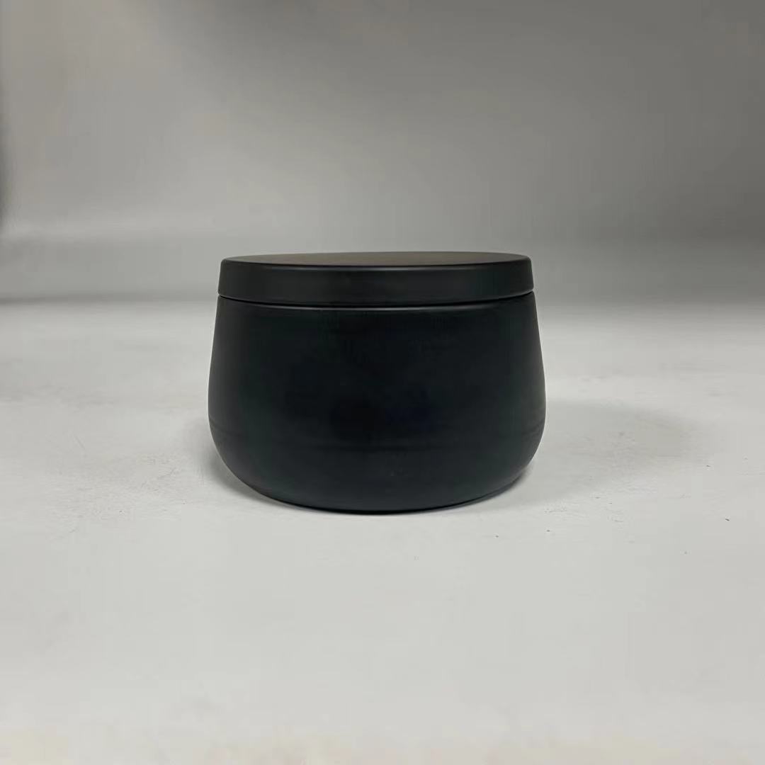 Caja de vela de estaño de metal negro de 6 oz venta caliente con tapa