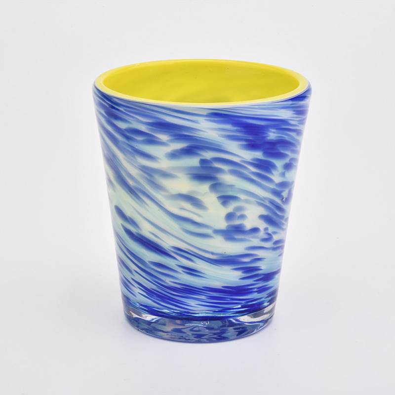 6 once di vetro blu sovrapposte portacandele in vetro vaso di cera di soia