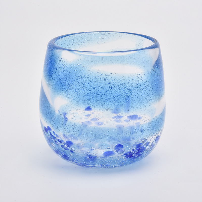 6oz durchscheinend blaues Glas Kerzenglas für Hauptdekorationen bunte Kerzenhalter