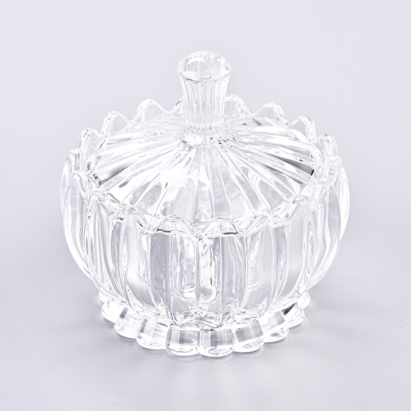 Gran oferta, tarro de vela de cristal transparente con raya vertical de 7oz con tapa para venta al por mayor