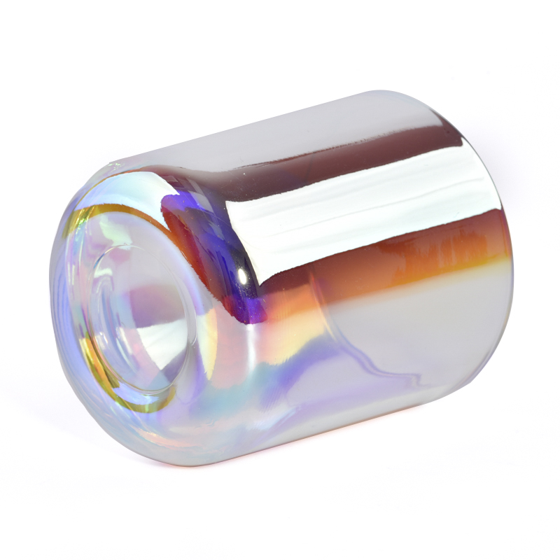 8oz balang lilin kaca holografik iridescent dengan borong bawah bulat