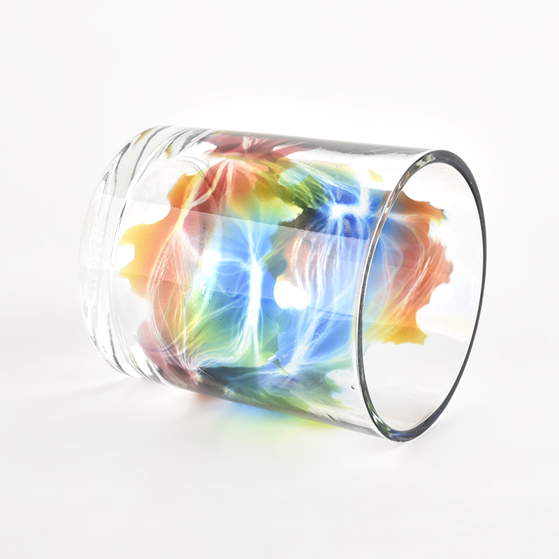 8盎司透明玻璃蜡烛罐带手绘图案供应商