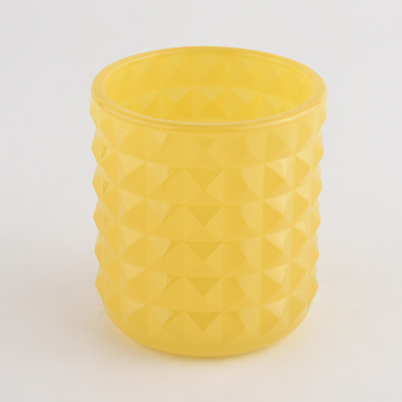 8oz glass candle vessel with emboss design yellow glass jar supplier