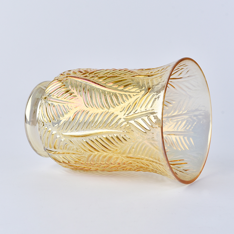 Amber Farbe Blätter geprägte Glas Hurricane Kerzenhalter