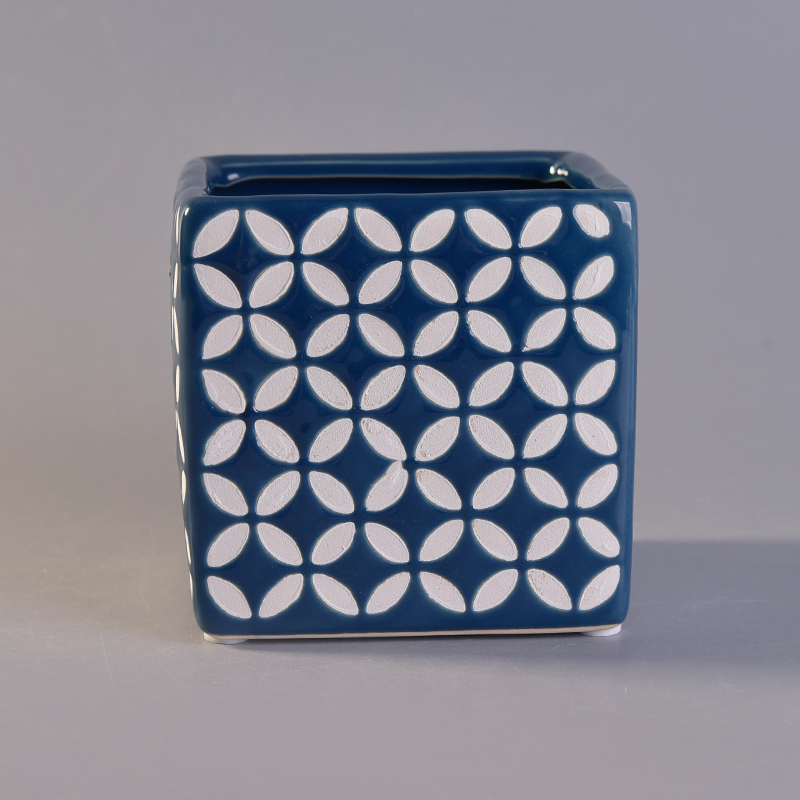 Commercio all'ingrosso di vasi di ceramica in ceramica quadrata in rilievo blu navy antico