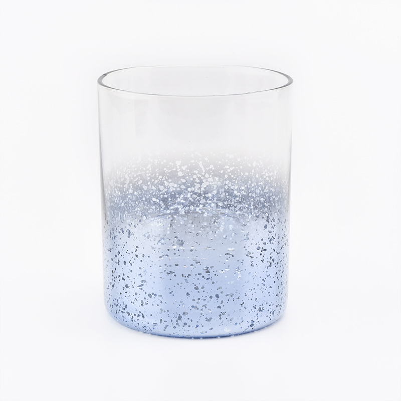 Hermoso mercurio galvanoplastia azul candelabro de vidrio tarro de cera de soja para decoración del hogar